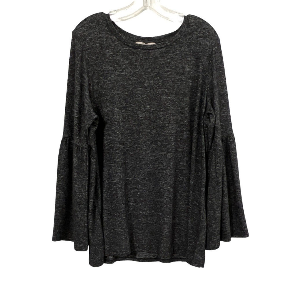 Philosophy Republic Clothing Bell Sleeve Top Womens 1X Gray Space Dye Blouse